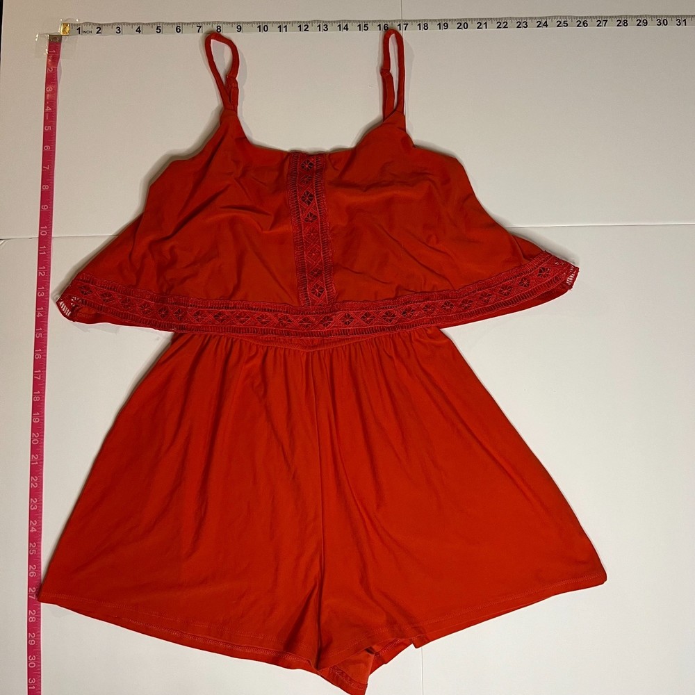 Polly & Esther Women's Romper Burnt Orange with crochet details size L